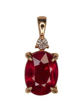 1.7 Ct Oval Ruby & Natural Diamond Accent Pendant in Solid 14K Rose Gold